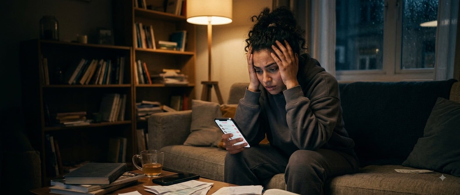 Person feeling overwhelmed by modern dating and dating apps