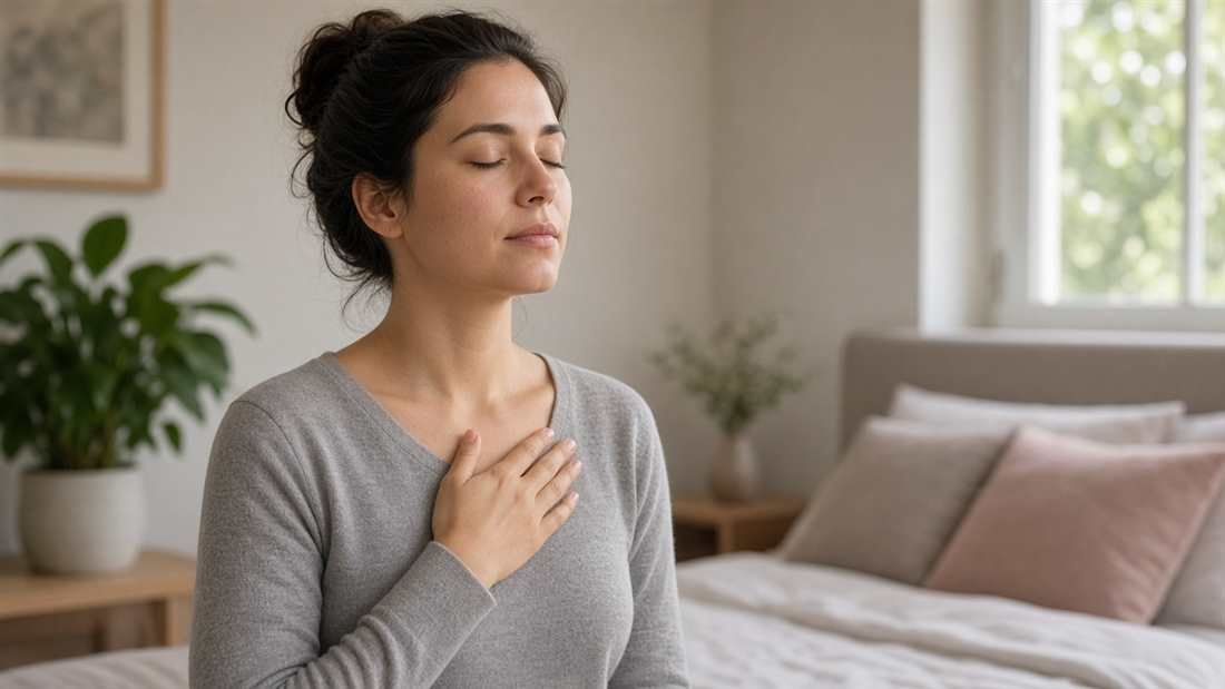 Emotional regulation in relationships Person using a calming breathing exercise before responding to relationship anxiety